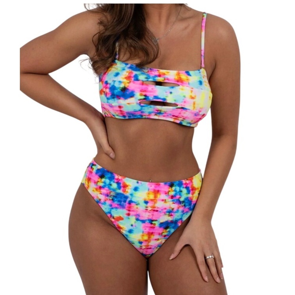 The Blushing Brunette Womens S Walking At Sunset Multicolor Bikini Set NWT